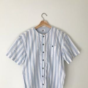Vintage Oversized White and Blue Button Down Shirt